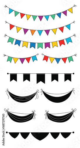 Colorful party bunting flags and decorative banners for celebrations