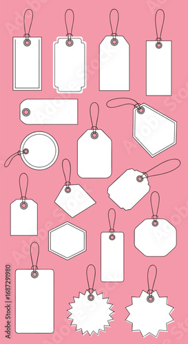 Collection of blank price tags and labels for retail and gifting occasions