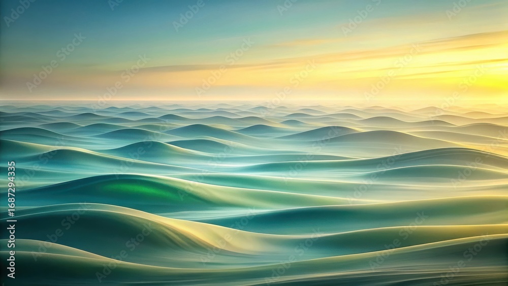 Obraz premium Serene Undulating Landscape at Dawn A Dreamlike Vista of Gentle Rolling Hills Bathed in Soft, Golden Light