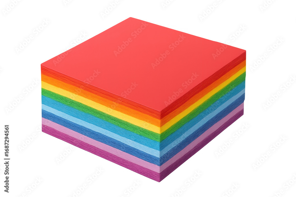 Fototapeta premium Stack of rainbow colored sticky notes on transparent background