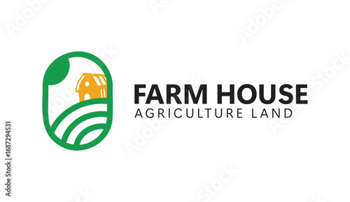 Farm House Agriculture Land Logo Design Vector Icon, Agriculture Land Illustration, Agriculture Field Logo, Farmhouse Logo, Countryside Logo