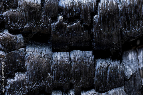 Close-Up of Charred Wood Texture After Burning