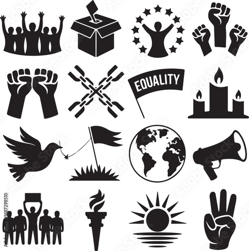 Protest And Social Justice Silhouettes And Symbols illustration
