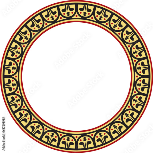 Vector round colored border, frame, Pompeii ring. Circle Neopolitan ornament. Art of Ancient Rome.
