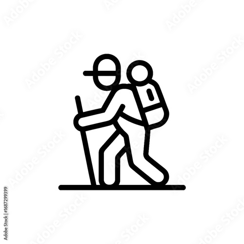 Backpacker Hiking Line Icon