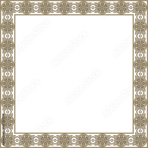 Vector square gold and black ancient Russian ornament. Slavic rectangle, border, frame. Painting of the royal chambers.
