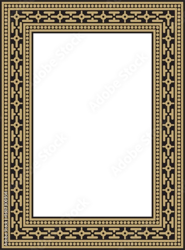Vector square gold and black ancient Russian ornament. Slavic rectangle, border, frame. Painting of the royal chambers.
