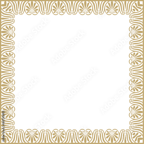 Vector golden classic Greek square ornament. Rectangle of Ancient Greece and Roman Empire. Byzantine painting of walls, floors and ceilings. Decoration of European palaces.
