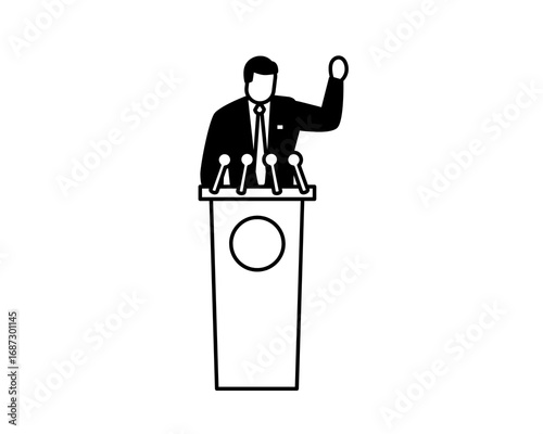 Speaker at Podium Leadership, Public Speaking, and Political Address Illustration