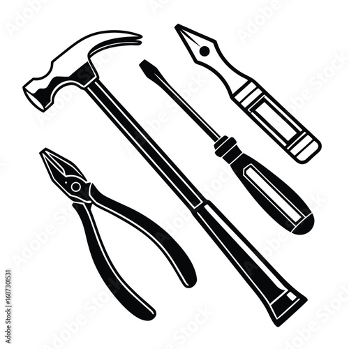Hammer pliers screwdriver awl black