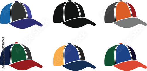 Baseball caps color variations silhouette