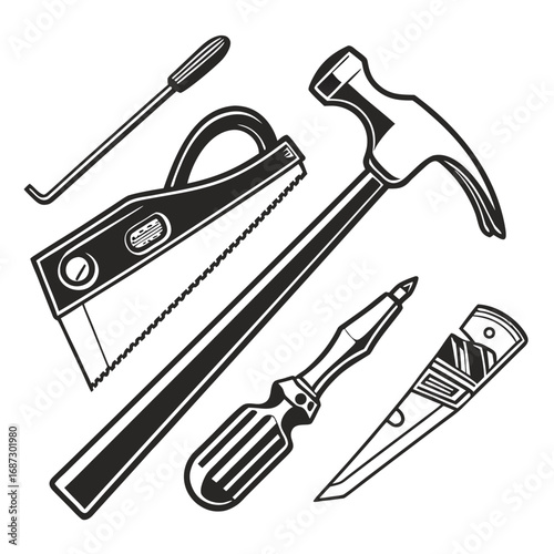 Hammer saw screwdriver utility knife and pry bar vector