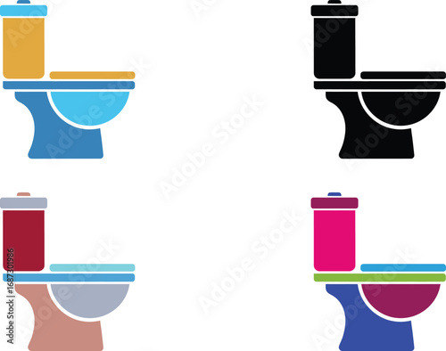 Toilet silhouette and color vector art