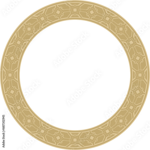 Vector round European gold ornament. Endless pattern, circle, ring of the Middle Ages. Revival border. Decorations of palaces and churches.
