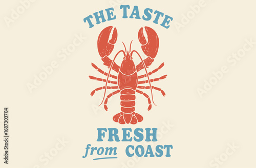Lobster illustration. Lobster design. Lobster fish artwork for t shirt print, poster, sticker and other uses. Fish vintage artwork. Seafood club. 
