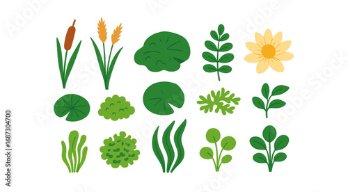 Nature plants flat icon set. botanical, foliage, floral elements collection