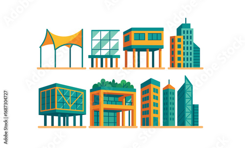 Architecture, buildings 3d icon set. modern structures, urban icons collection