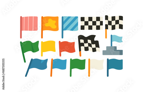Flag icon set. colorful race and signal flags in flat style collection