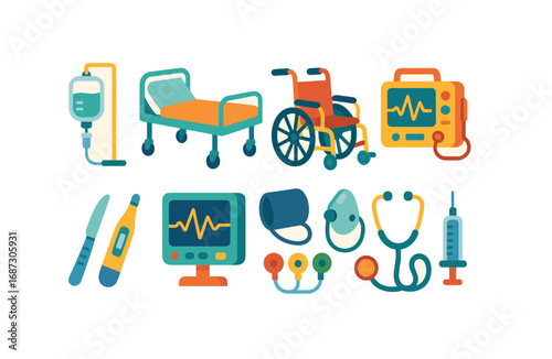 Medical and healthcare flat icon set for hospitals and clinics