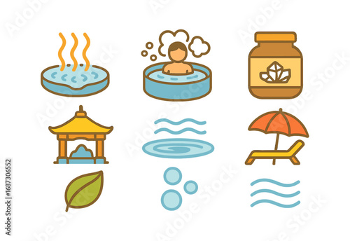 Spa and relaxation filled icon set. wellness, health spa icons collection