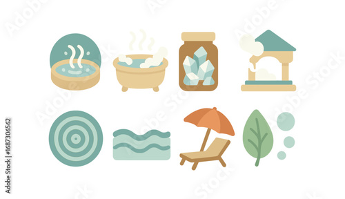 Spa, wellness flat icon set. relaxation, healing, therapy icons flat collection