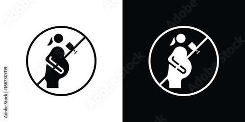 No alcohol during pregnancy period signs set. Black and white silhouette collection