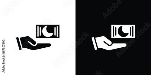 Zakat with money gift icons set. Black and white silhouette collection