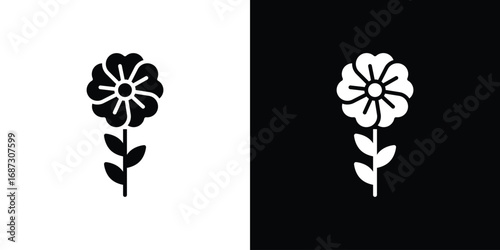 Wild rose icons set. Black and white silhouette collection