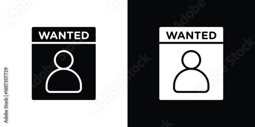 Wanted icons set. Black and white silhouette collection