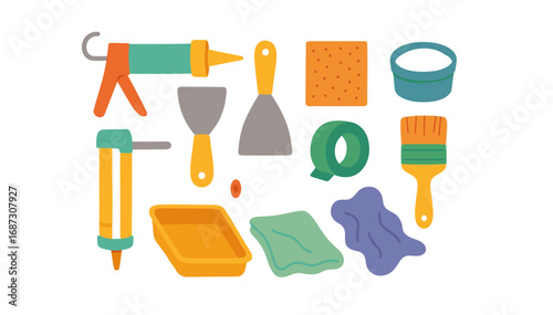 Construction tools flat icon set. building, repair tools and equipment collection