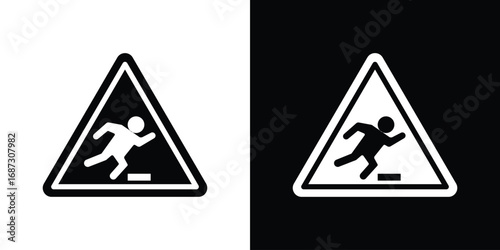 Tripping hazard warning signs set. Black and white silhouette collection