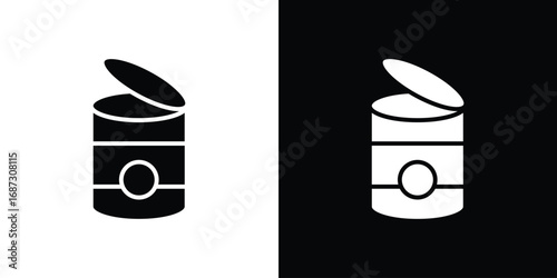 Tin can icons set. Black and white silhouette collection