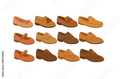 Footwear solid icon set. shoes, loafers, moccasins, boots, sandals collection
