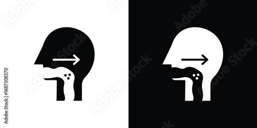 Swallowing reflex icons set. Black and white silhouette collection