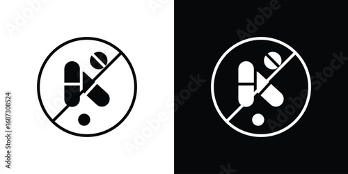 Stop using illegal drugs signs set. Black and white silhouette collection