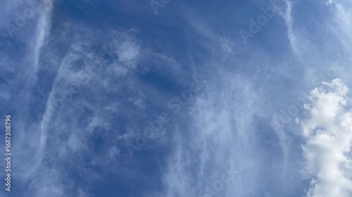 timelapse blue sky with wispy clouds and clear weather in daylight  