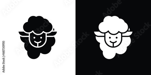 Sheep icons set. Black and white silhouette collection