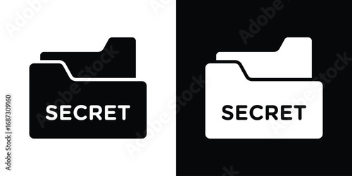 Secret folder icons set. Black and white silhouette collection