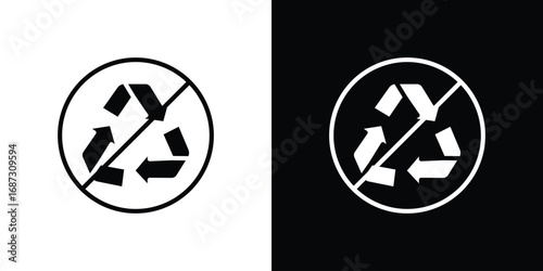 Recycle prohibition signs set. Black and white silhouette collection