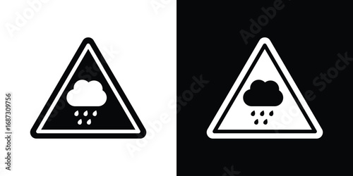 Rain warning signs set. Black and white silhouette collection