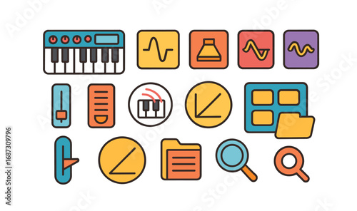 Music and science flat icon set for applications and websites