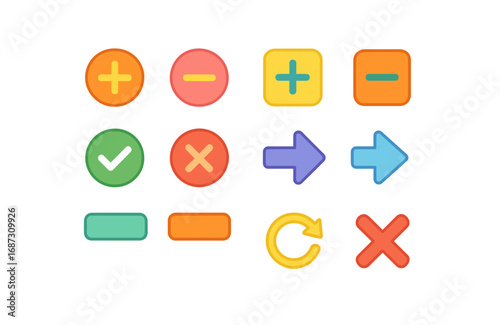Math and navigation flat icon set. symbols, arrows, and more flat collection.