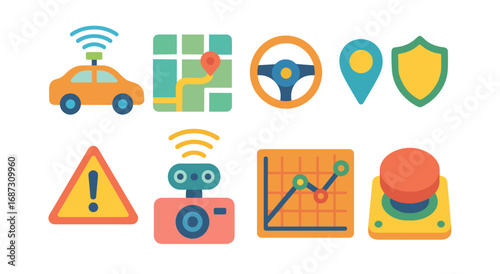 Transportation, navigation flat icon set. maps, directions, traffic icons collection.