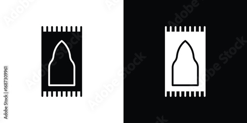 Prayer rug icons set. Black and white silhouette collection