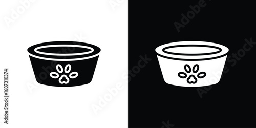 Pets bowl icons set. Black and white silhouette collection