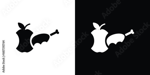 Organic waste icons set. Black and white silhouette collection