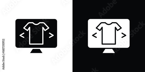 Online clothes shopping icons set. Black and white silhouette collection