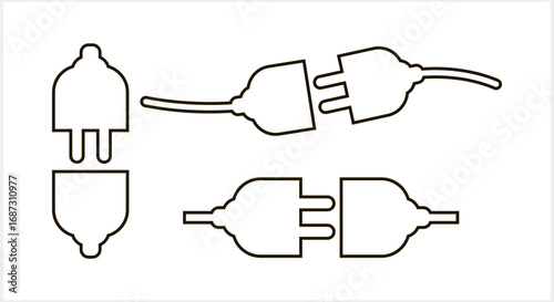 Plug icon isolated Electric connected clipart Outline vector stock illustration