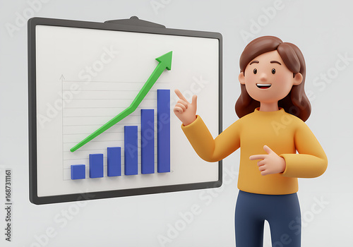 animated business character images, business woman with graph