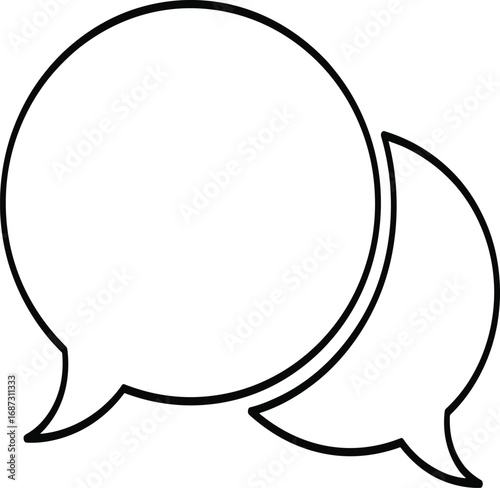Minimalist black outline speech bubbles icon symbolizing communication, dialogue, conversation, messaging app interface, customer support, social media chat concept illustration